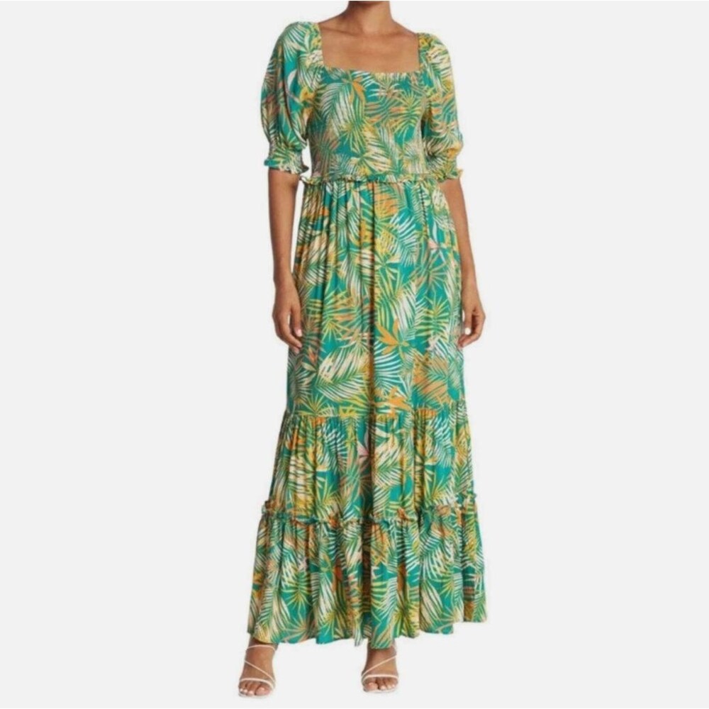 Betsey Johnson Maxi Dress Resort Peasant Floral Sundress on off shoulder Green M